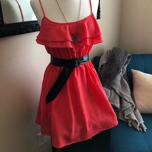 Salmon, sleeveless, summer dress.